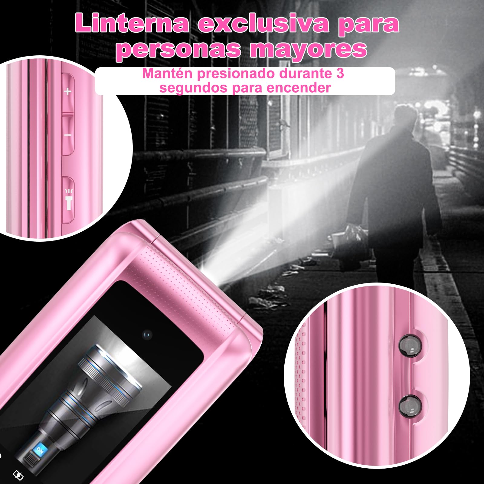 4G Telefono Movil para Mayores Libre | Teclas Grandes | Fácil de Usar Teléfono Móvil Personas Mayores| Doble SIM Doble Pantalla LCD | Locución por Voz |Botón SOS| Base Cargadora| Batería 1000mah|Rosa