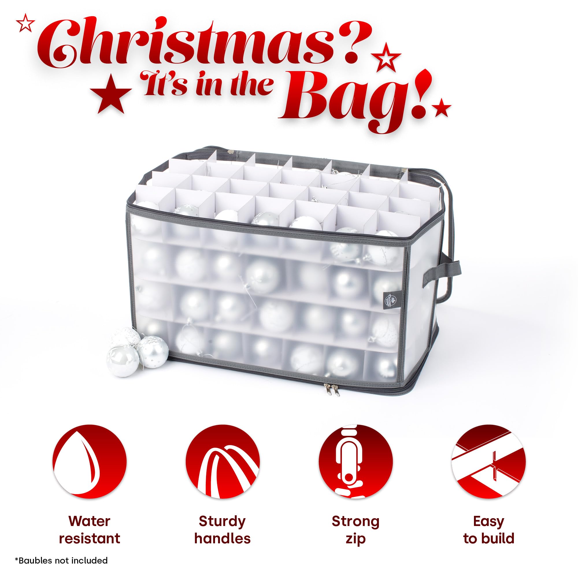 Christmas Village Christmas Tree Bauble and Decoration Storage Cube Bag Holder with Dividers for 112 Xmas Ornaments - Image 3