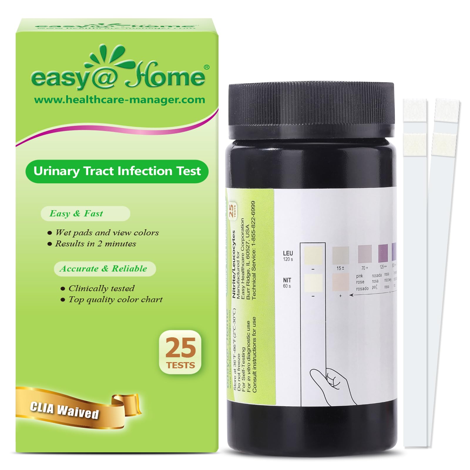 Easy@Home UTI Test Strips 25 Tests, Instant Urine Test Kit for UTI Infections, Women Urinary Tract Bladder Infection Testing, Results in 2 Min (UTI-25P)