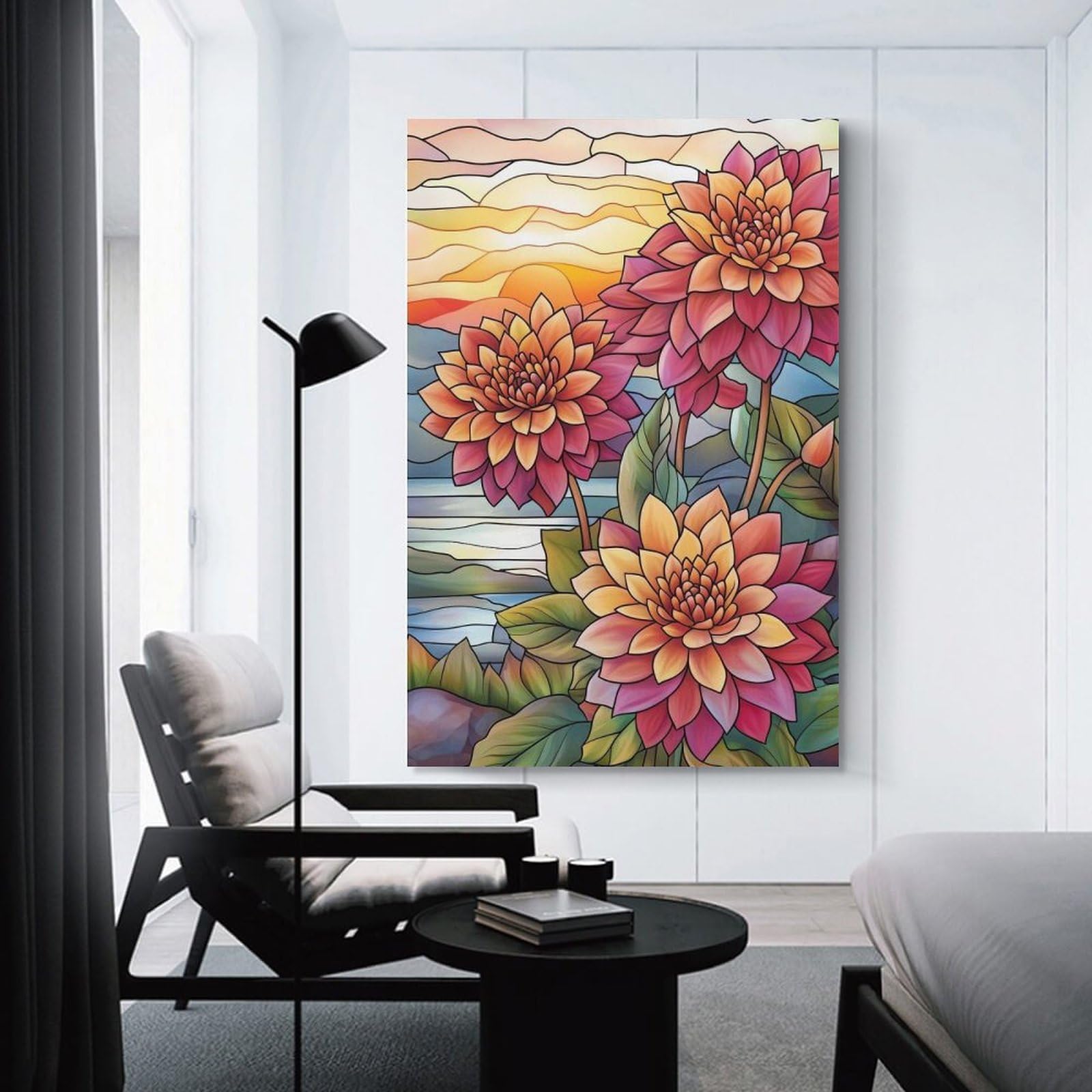 Junmoney Home Decor Wall Art Dahlia Sunset, 24x36inch(60x90cm), for Workspace Walls, Study Corners Or Bedrooms, A Smart Decor Choice for Study Walls