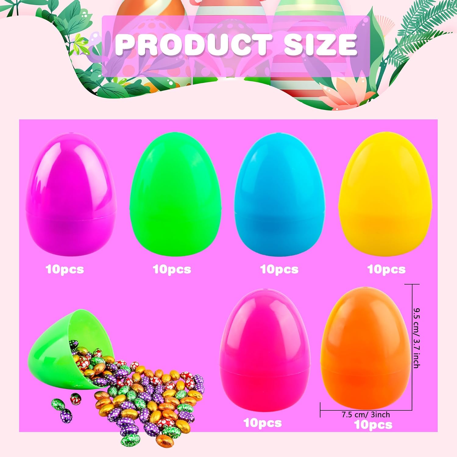 4 Inch Large Fillable Easter Eggs 42/ 60/ 72/ 84 Pcs Colorful Plastic Fillable Flat Bottom Easter Egg Bulk for Easter Party Supplies Basket Fillers (60 Pcs (6 Color) - Flat Bottom ( 4 Inch ))