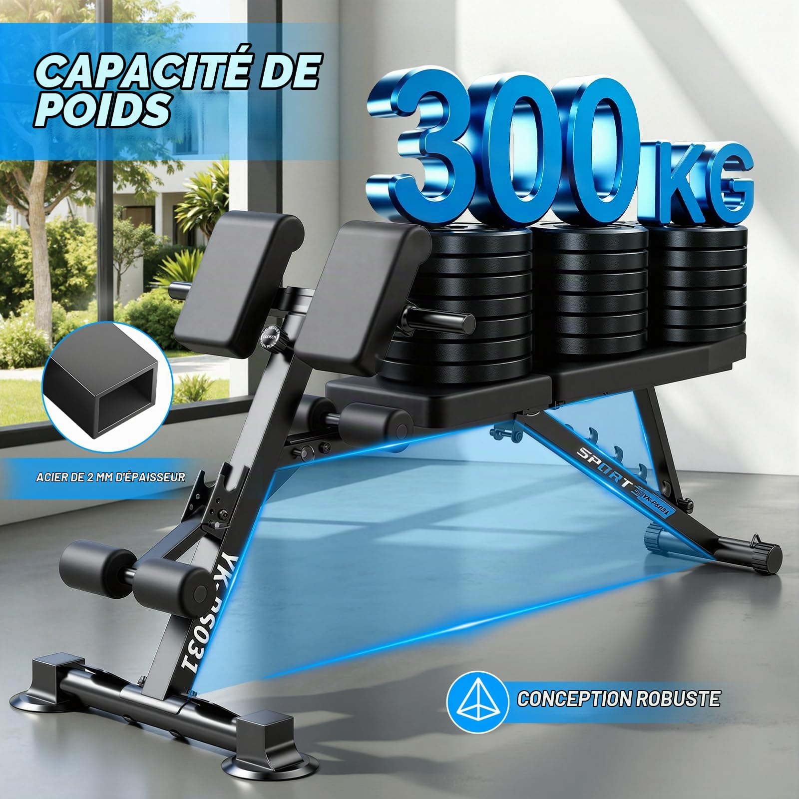 Banc musculation - Banc de musculation Réglable - Permet de Plat/Incliné/Décliné/Vertical etc.- Pour Entraînement Corps Complet à la Maison & au Bureau - Capacité 300KG - Banc d'Haltères pliable