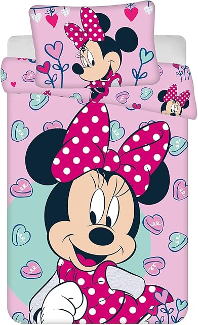 BestTrend Official Disney Minnie Mouse Baby Cot Bedding Sets for Girls Single Bed- Toddler Duvet and Pillow Set, Cotton, Size: 100x135 + 40x60 cm, Pink