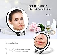 Vista 2 de MYIAMO Espejo de maquillaje con luces, espejo de aumento iluminado de doble cara 10X1X con 3 modos de iluminación de color, espejo de mesa con mango