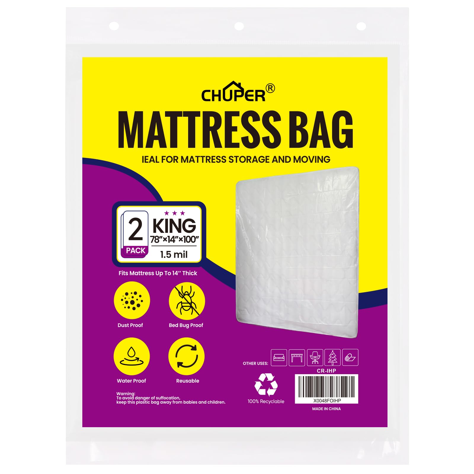 Fundas de plástico King para mudanzas de hogar y almacenamiento limpio pack de 2