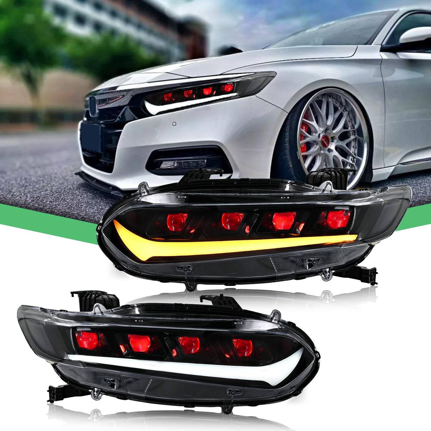 letsdate Headlights for Honda Accord 2018-2022, Headlamps for Honda Accord 10th Gen, Sequential Turning Signal, Plug & Play (1 Pair)
