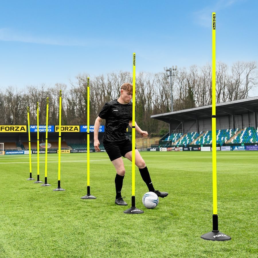 FORZA Piquets de Slalom Ajustables | Pack de 8 Poteaux Réglables pour l’Entraînement de Vitesse et d’Agilité | Football, Rugby et Autres Sports | Plusieurs Couleurs