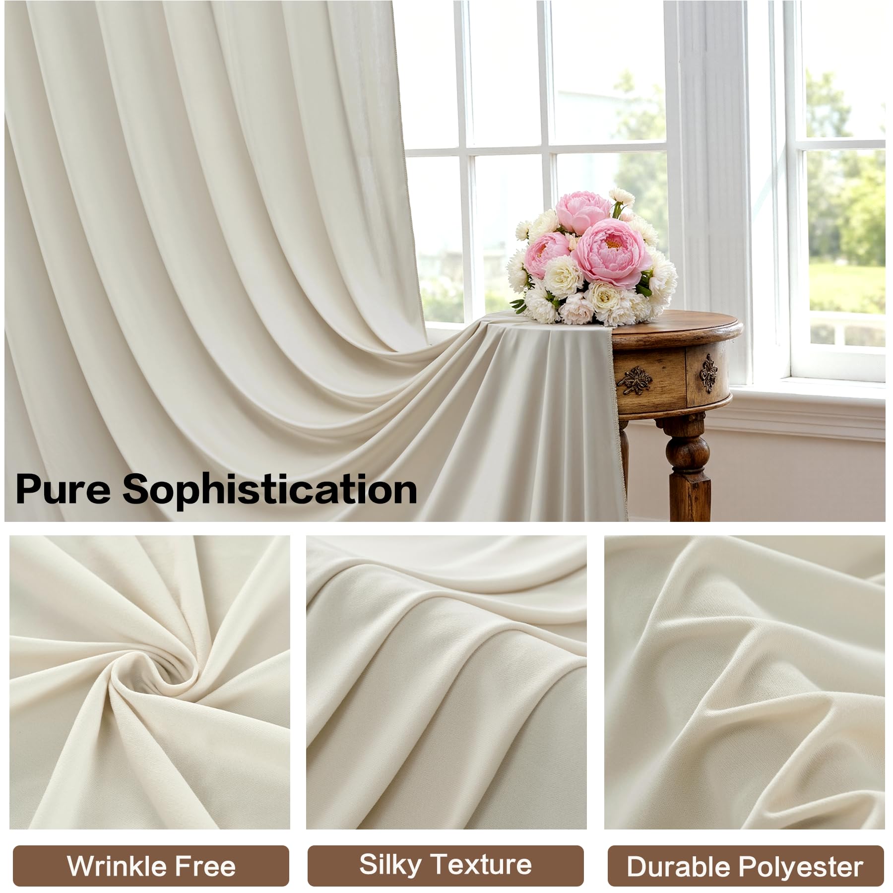 Sfondo fotografico in tessuto beige, 6 x 4,5 m, 4 pezzi, 1,5 x 4,5 m, fondale fotografico senza pieghe, per matrimoni, feste, eventi e decorazioni, tende decorative beige per pareti fotografiche