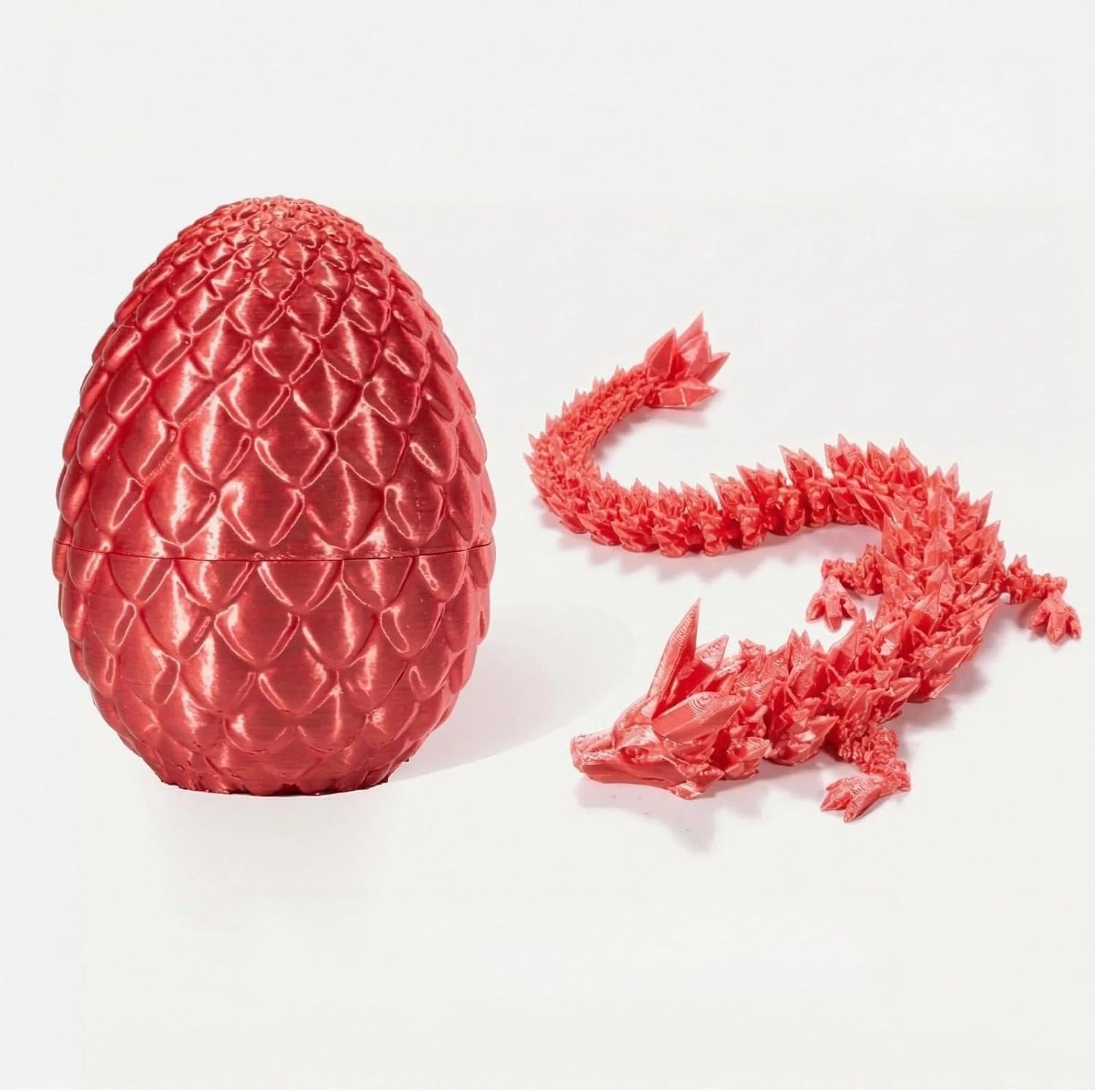 3D Printed Dragon Egg with 12 Inch Articulated Dragon Toy, Easter Basket Stuffers for Kids Boys Teens, Cool 3D Printed Animal Gift for Ages 4-12 (Silk Red)