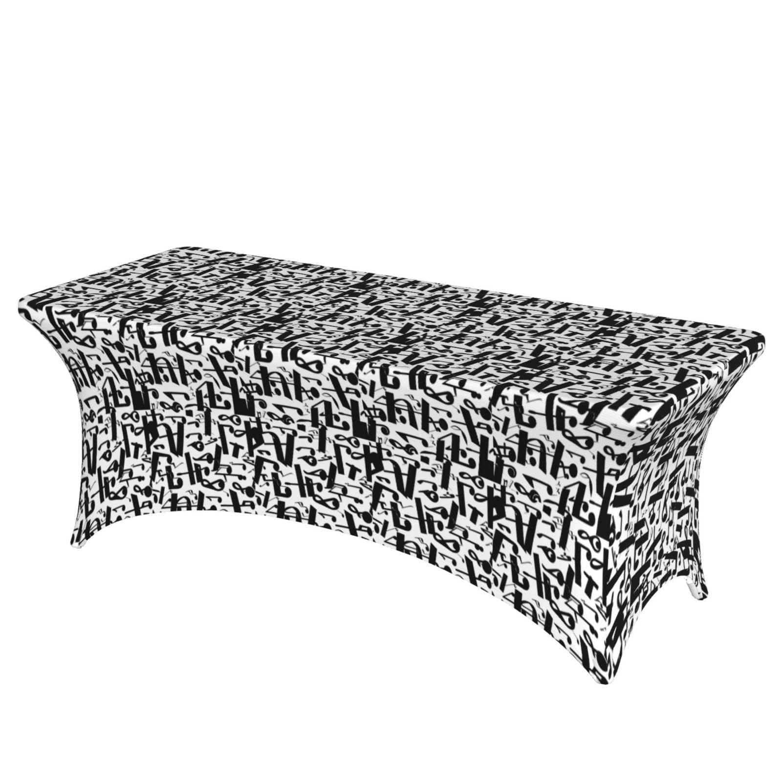 AYYQWE Black Music Note Print Elastic Rectangular Tablecloth For Banquet Outdoor Picnics Office Table Cover