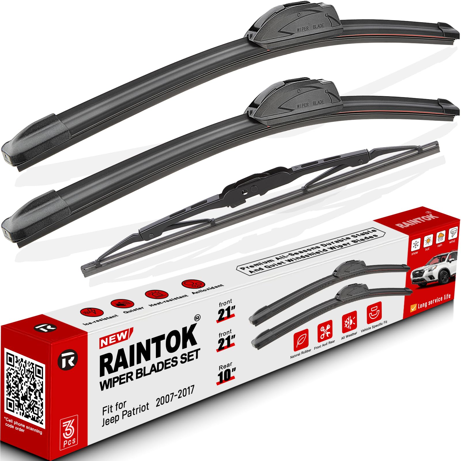 3 Wiper Blades Replacement For 2007-2017 Jeep Patriot – 21/21/10 Set, Easy Install