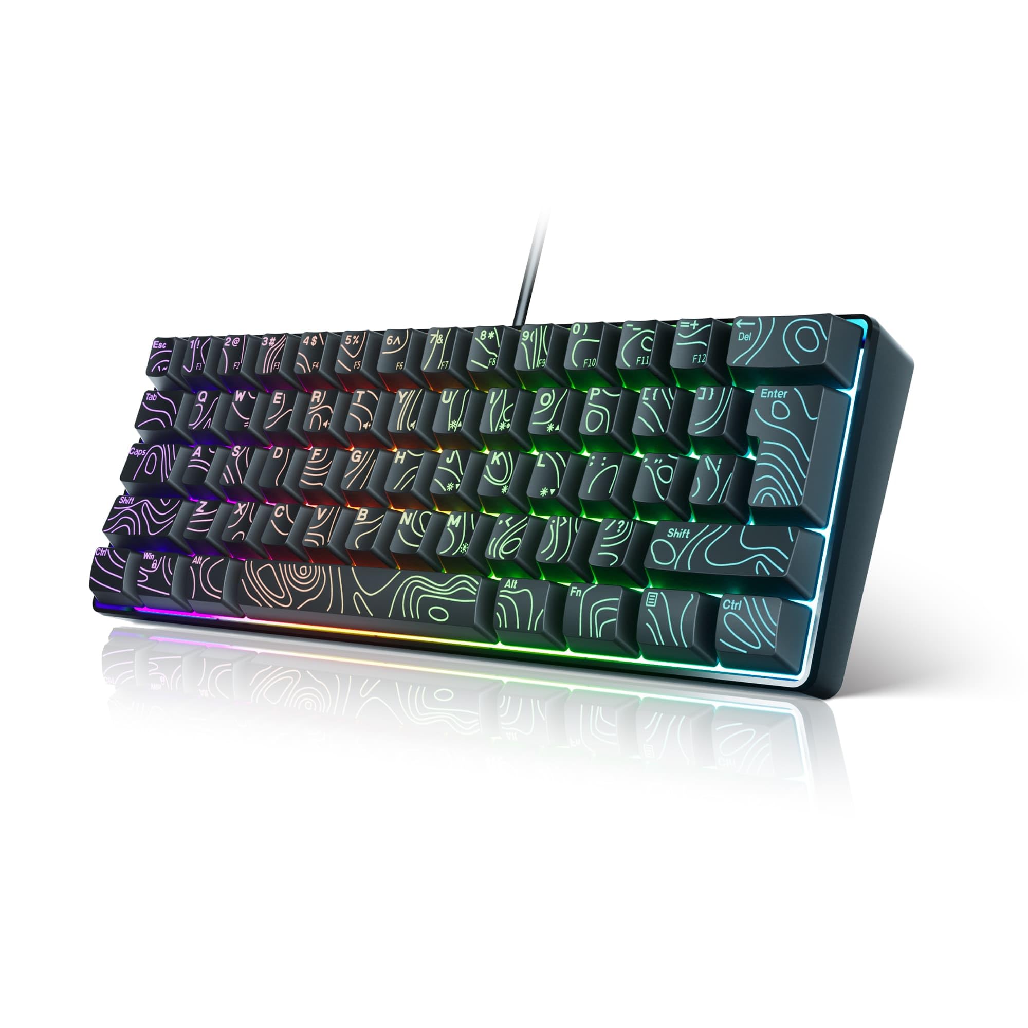 7KEYS Mini 60 Percent Keyboard Gaming RGB Backlight Mechanical Feel 60 Wired Keyboard Anti-ghosting Black and White Keys