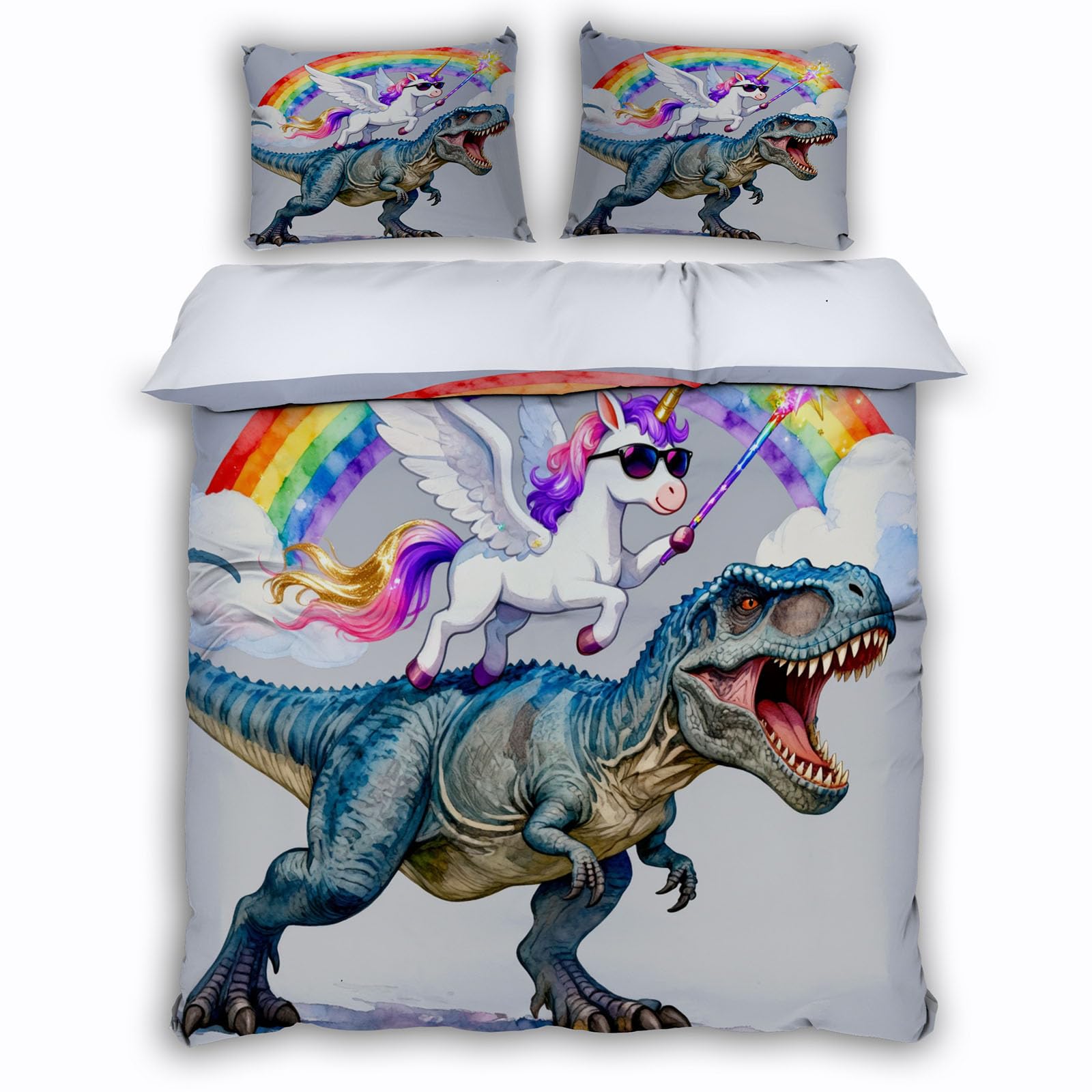 Parure de lit 140x200cm Licorne 3D pour Chambre Enfant Housse de Couette Douce 2 Pièces