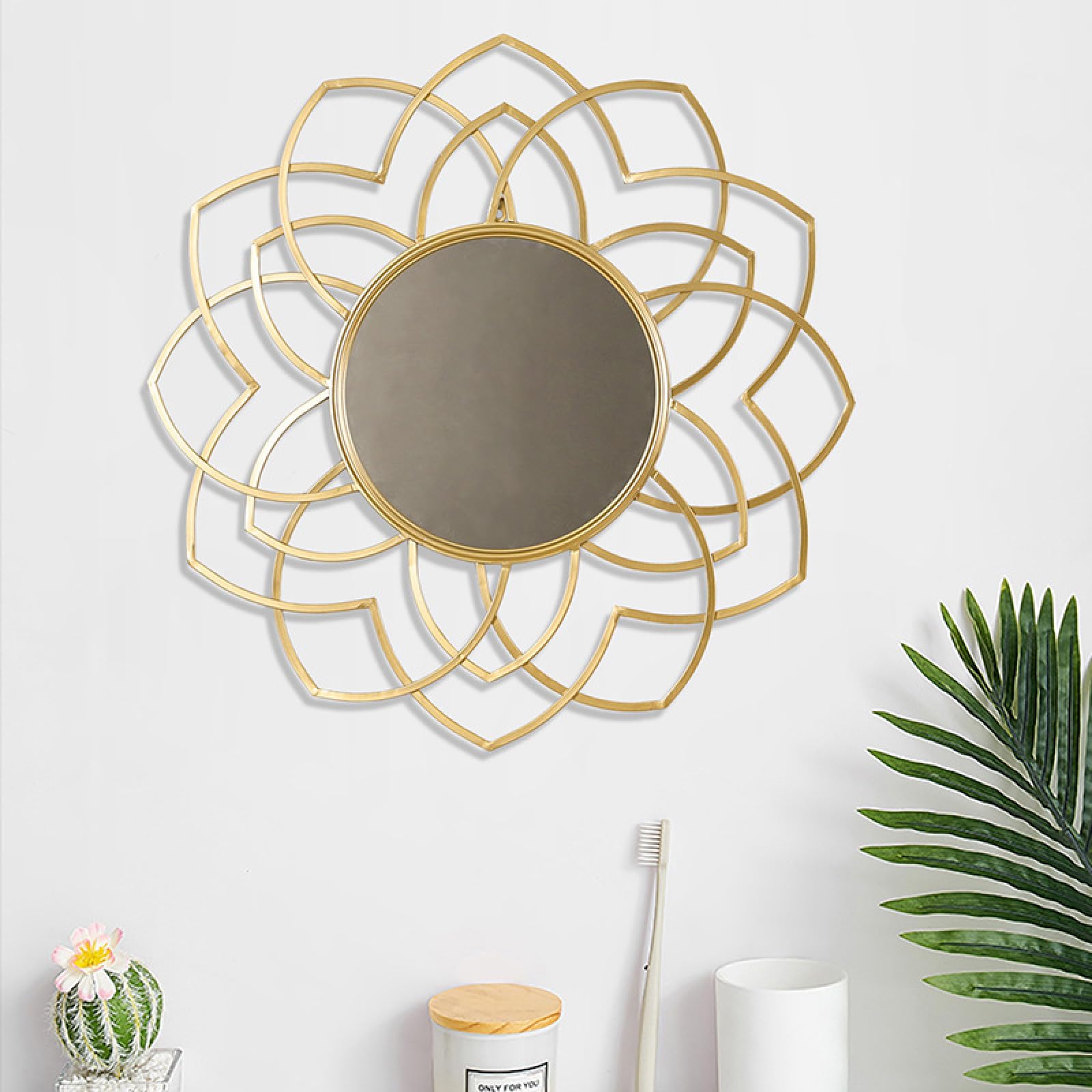 Miroir pour décoration murale de salon, miroir rond doré pour embellir votre entrée