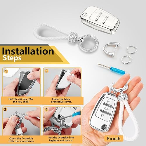 Miniatura 7 de CTRINEWS Funda para llavero Audi con llavero de cuerda trenzada de diamantes de lujo, funda suave mejorada para llavero A1 A3 A4 A5 A6 Q3 Q5 Q7 TT