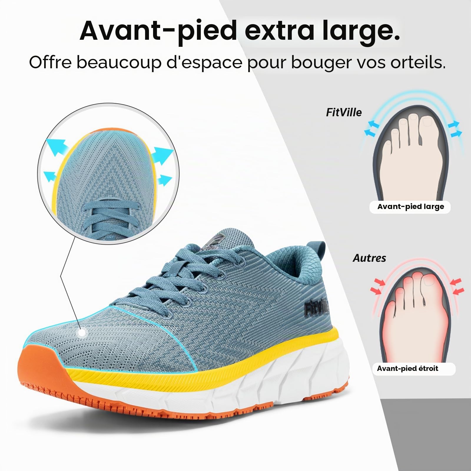 FitVille Chaussures de Running Homme Extra Larges Baskets Légères Jogging Sport Respirantes Chaussure de Marche pour Intérieur Extérieur