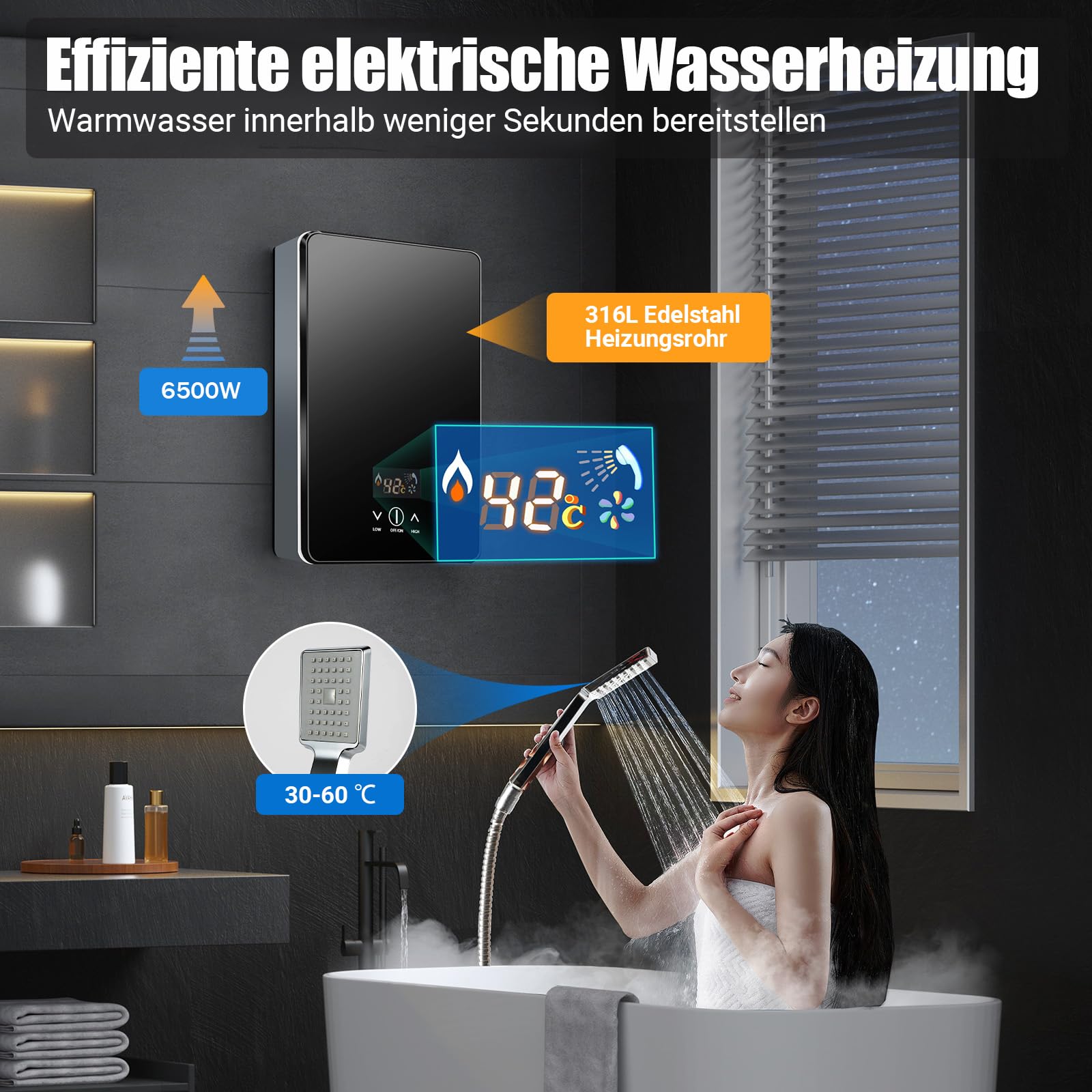 SHZICMY Elektrische doorstroomboiler, 220 V, 6500 W