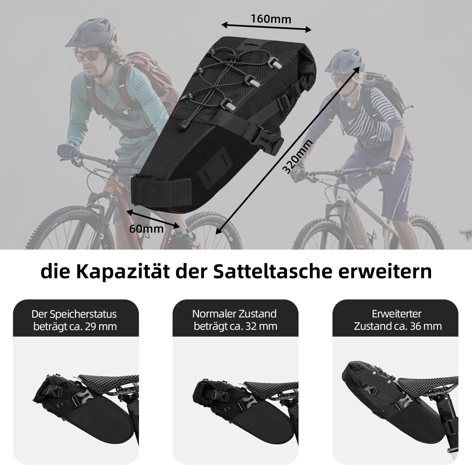 Alforja para sillín de bicicleta, 5,8 L, resistente al agua, bolsa para asiento de bicicleta, para bicicleta de carretera, bicicleta de montaña, bicicleta eléctrica