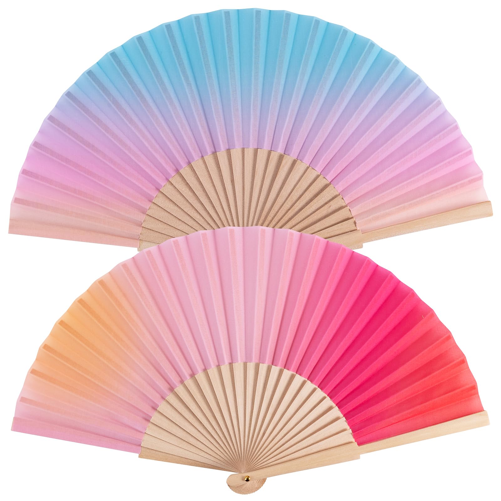 Leikedun 2 Pack Gradient Color Silk Fabric Hand Fans, Hollow Carved Bamboo Folding Hand Fan Chinese Fan Folding Fan for Wedding, Gifts, Performance, Dancing, Home Decoration