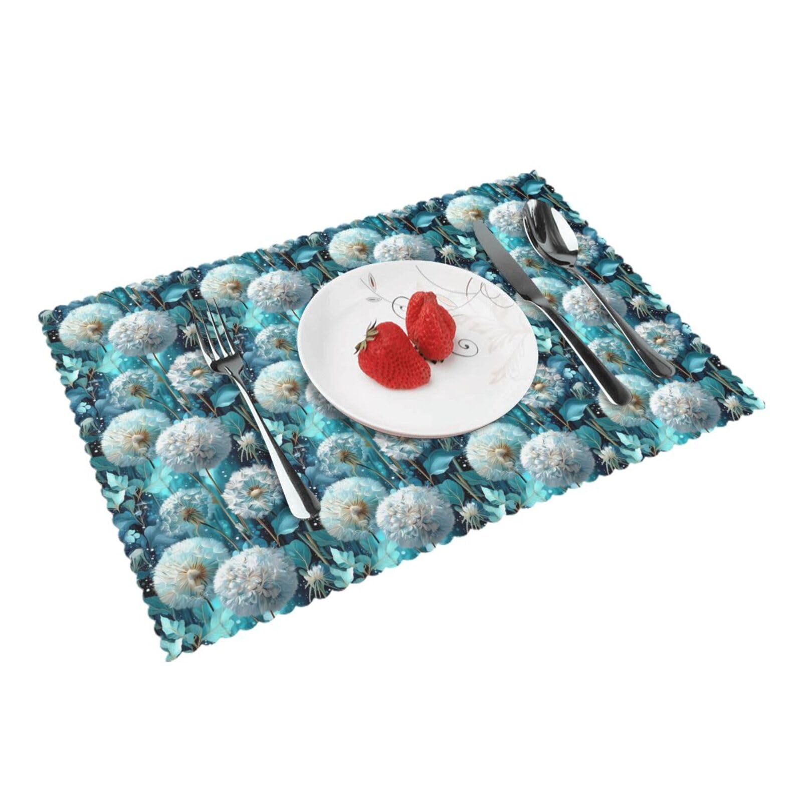Blue Dandelion Flower Placemats Set of 4 Print Table Mats Place Mats Table Decor for Kitchen Dining 12X18 in