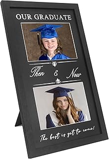 GraduatePro Then and Now Graduation Picture Frame for 2 Photos, HD Real Glass -Double 5x7 Frame, Graduation Gift for Son, Daughter, High School & College Graduate Keepsake for Parents