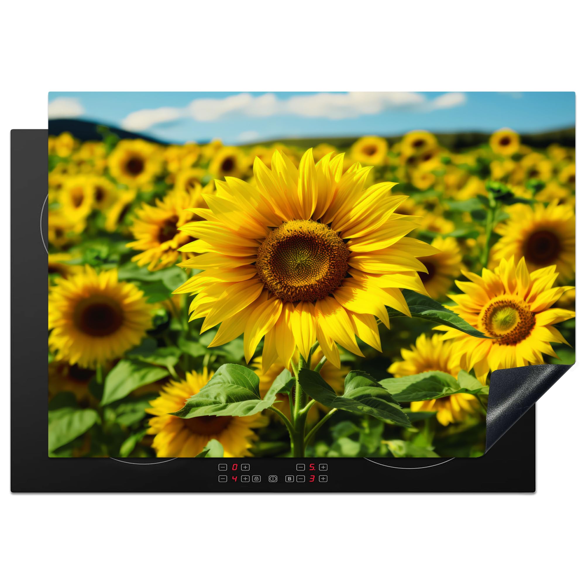 KitchenYeah© Induction Hob Protector Mat 20.5"x29.5" / 75x52 cm Stove Cap Top Cover Kitchen Cooker Covers for Electric Hobs Vinyl Sunflower - Yellow - Nature - Flowers