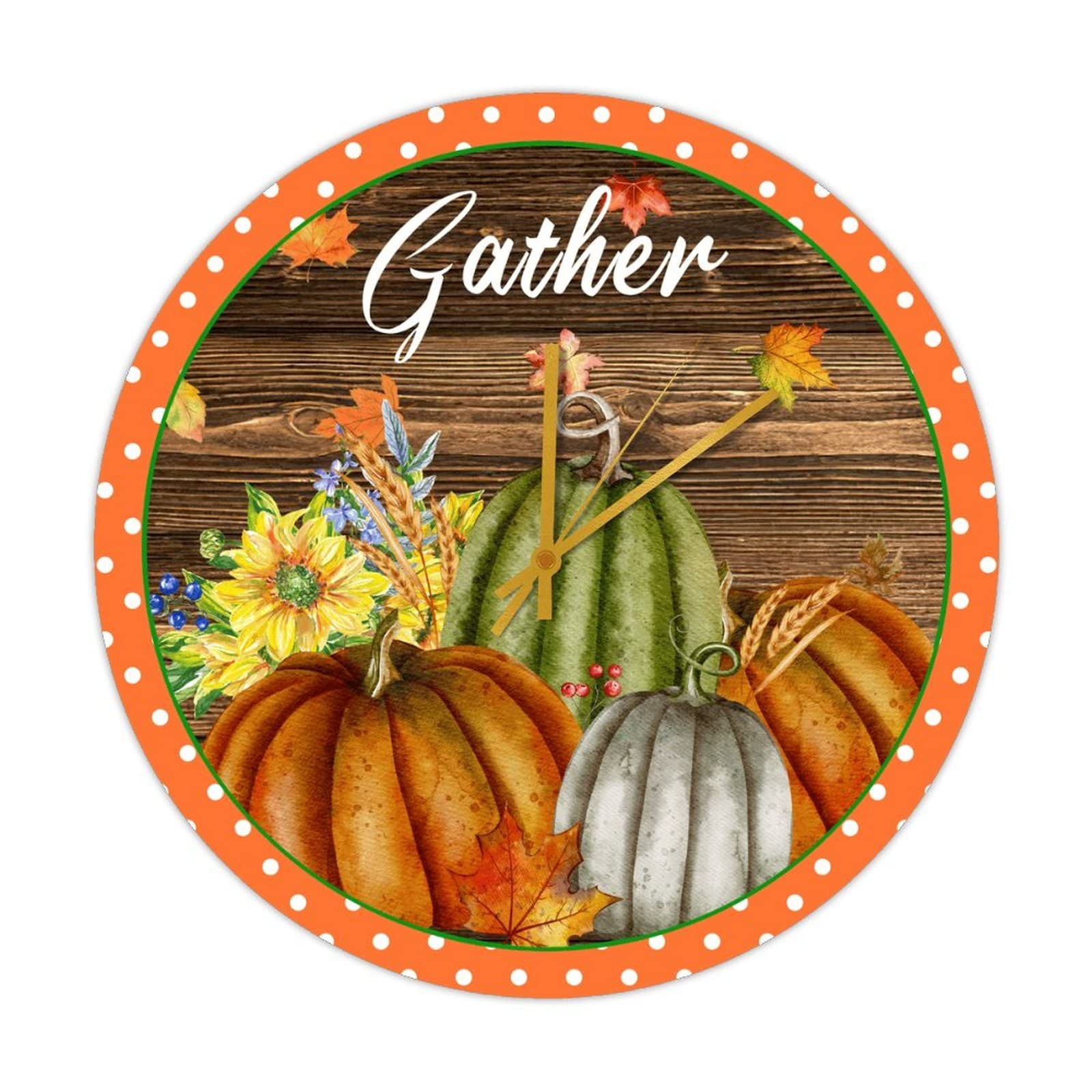Horloge ronde en bois tournesol et citrouilles pour sublimer votre cuisine cet automne