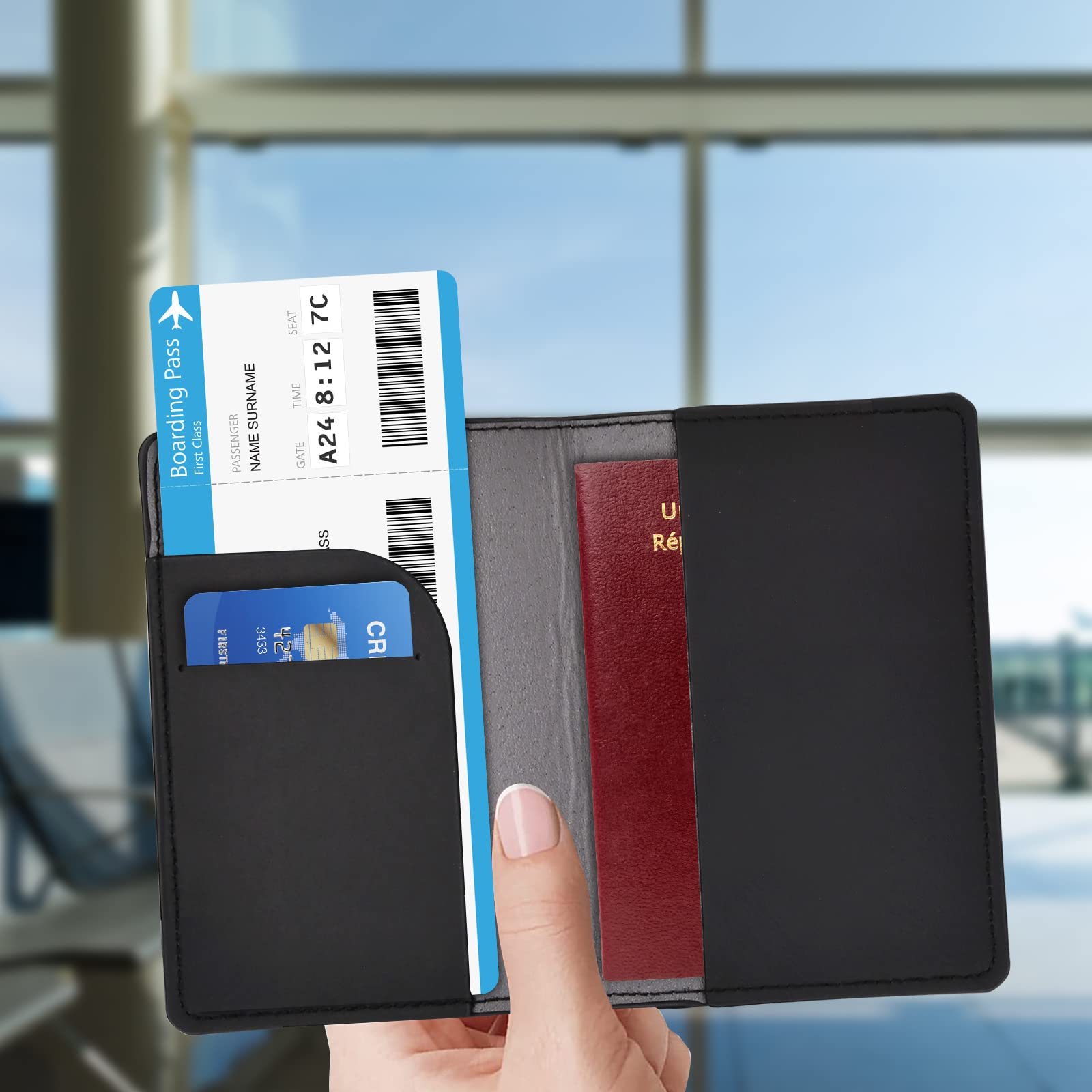 Porta Passaporto In PU Con Etichette Bagaglio - Anti-furto, Blu, Per Viaggi Business E Vacanze - Foto 7