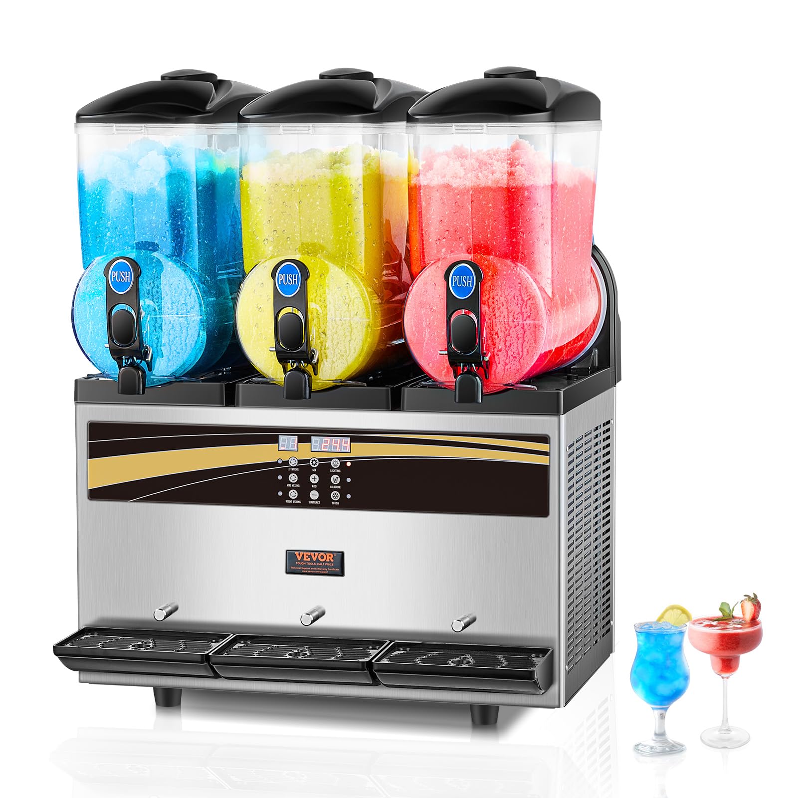 VEVOR Kommerzielle Slusheis Maschine, 3 x 15 L Slusheis Maschine 800 W 220 V Slusheis Eismaschine, Slushgerät 63 x 45 x 80 cm Slushy Maker Maschine, 2 Modi Intelligentes LED-Bedienfeld Slushy Maker