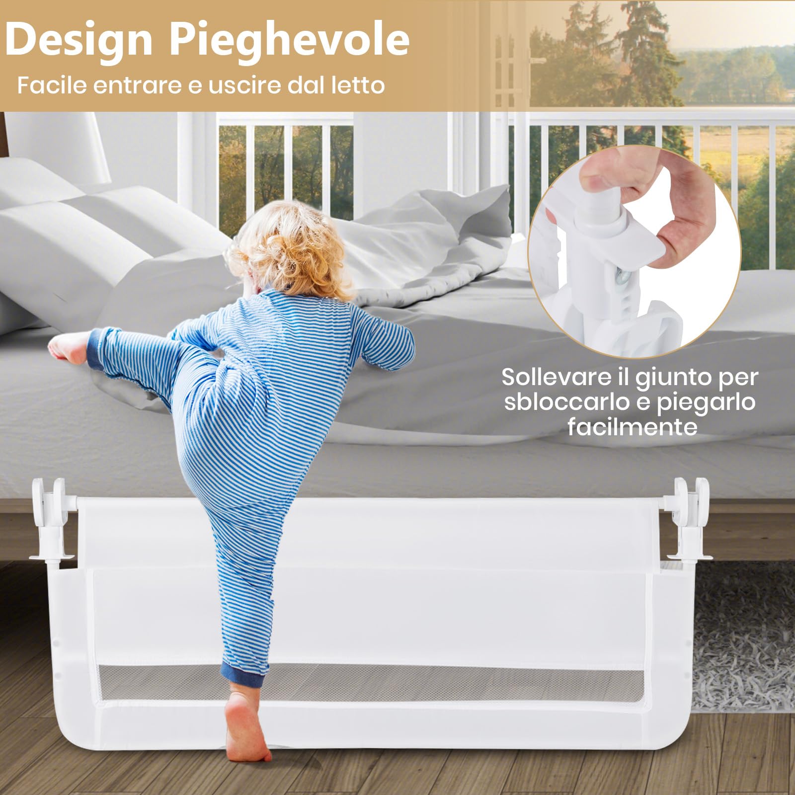 RELAX4LIFE Sponda Letto per Bambini 120cm/100cm, Barriera di Sicurezza, Traspirante e Pieghevole, Sbarra Letto per Letti Singoli e Matrimoniali (100 x 41 x 42 cm,Bianco)