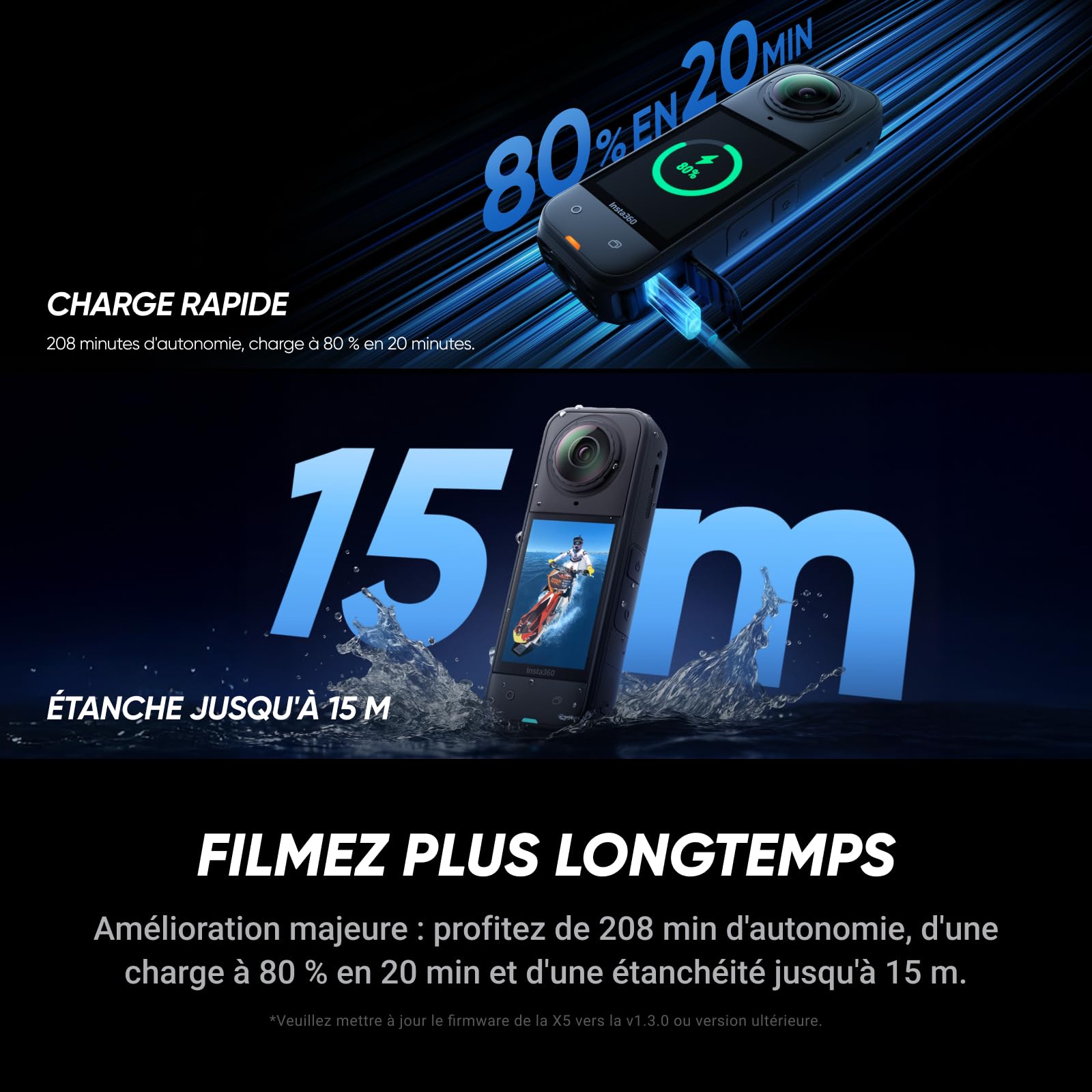 Insta360 X5 Pack Essentiels - Caméra 360 8K, Perche à Selfie Invisible, qualité Premium Jour et Nuit, objectifs Robustes & remplaçables, Appareil Photo vidéo étanche, dashcam, pour vlog, Moto