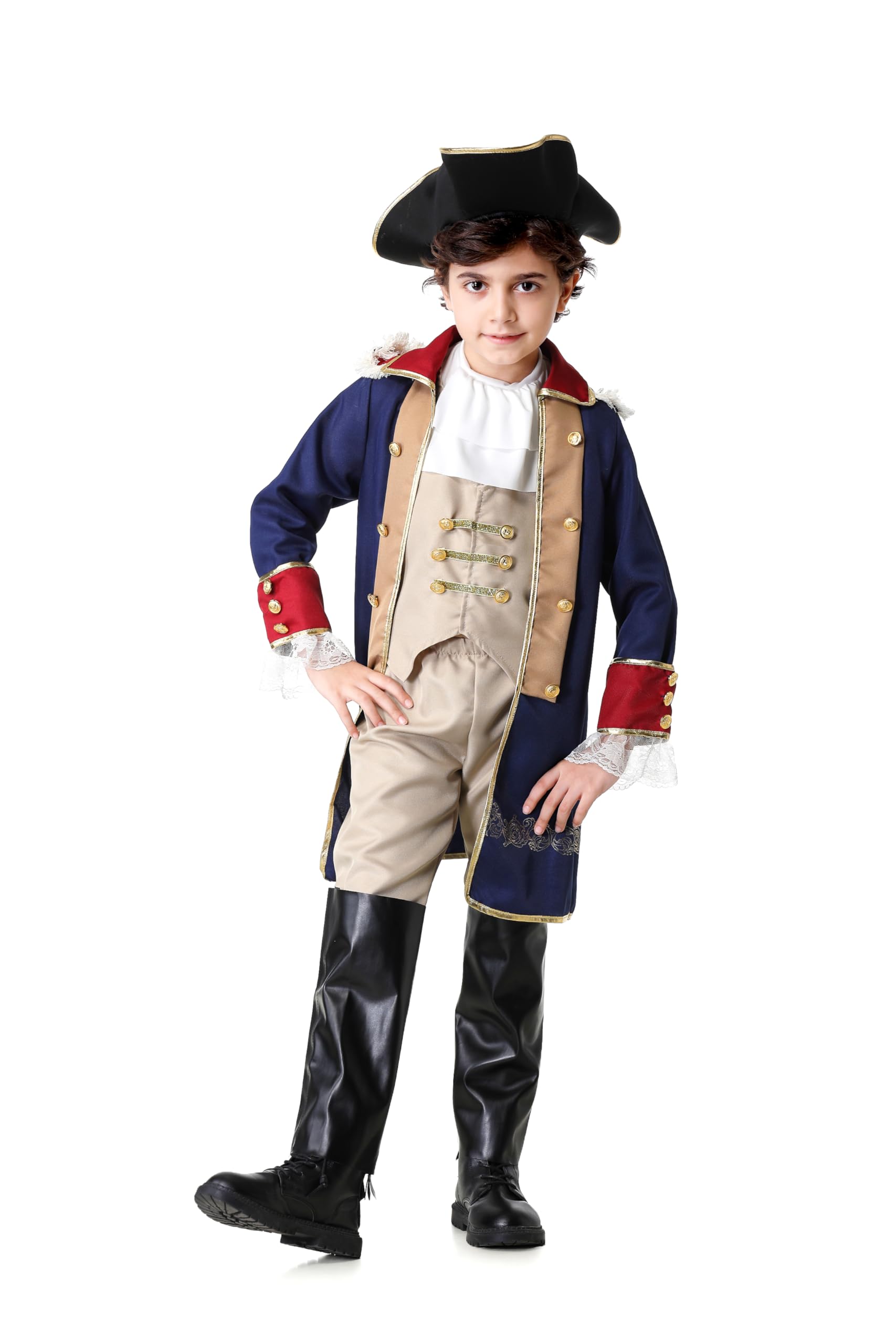 GRAJTCIN Colonial Costume Boys Revolutionary War Costume Kids 18th Century Historical Halloween Costume