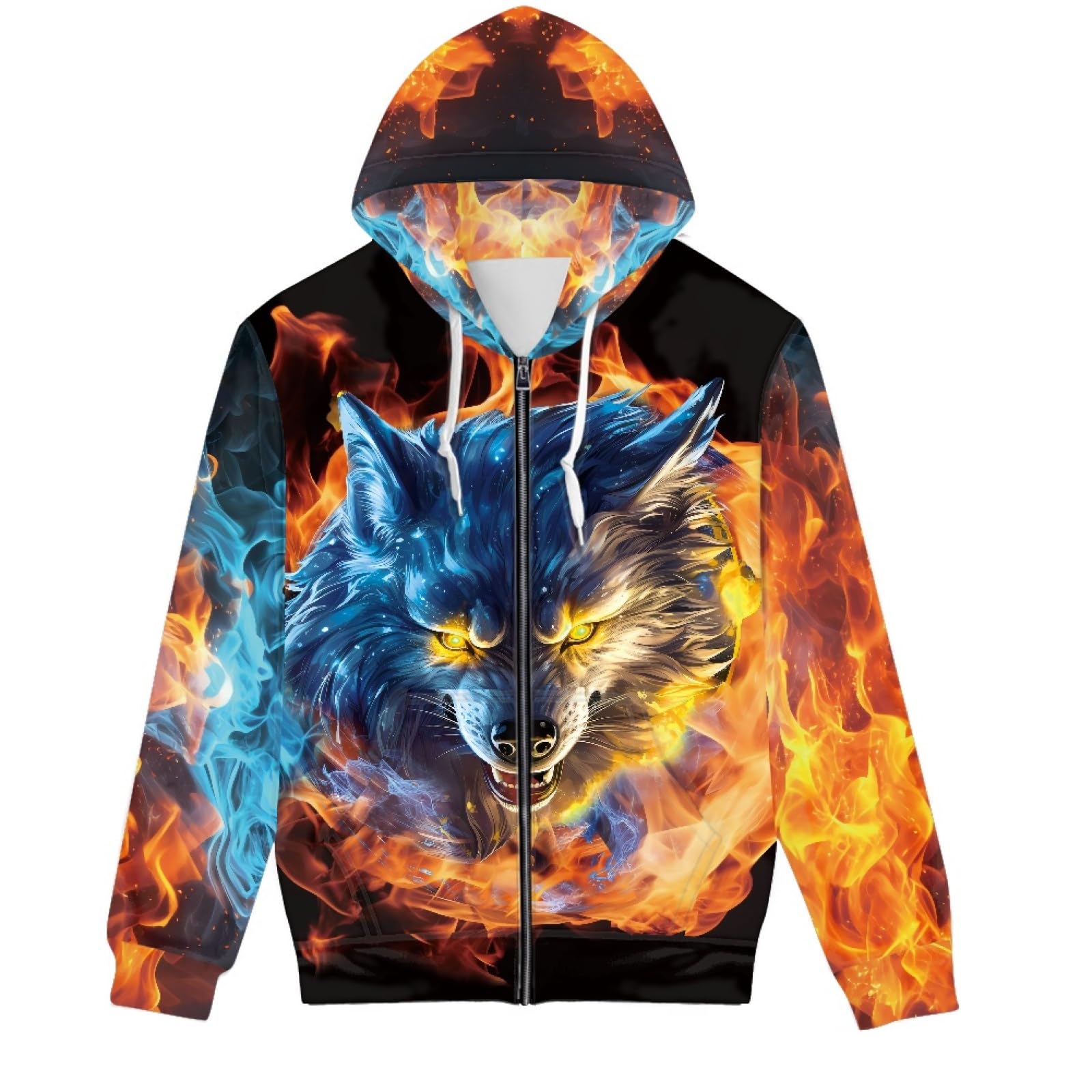 GLUDEAR Men's 3D Printed Wolf Hoodie - Full Zip Pullover Sweatshirt With Cool Graphic
