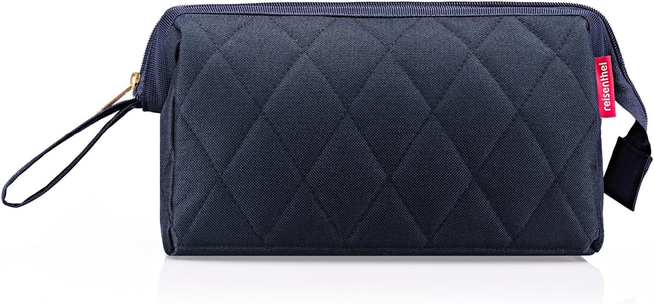 reisenthel travelcosmetic Strong Robust and Practical Travel Cosmetic Bag, Hand Strap, Water-Repellent Material, Rhombus Midnight Gold, 26 x 18 x 13,5, Modern
