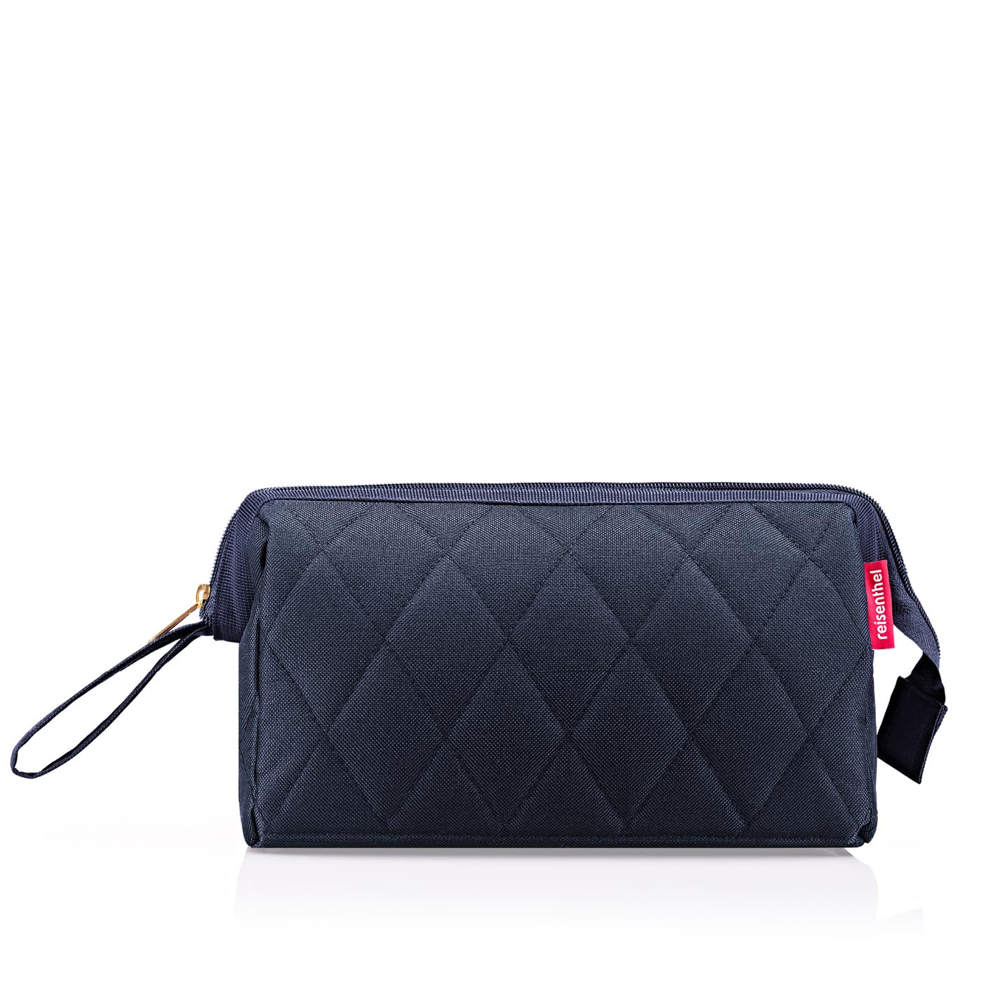 reisenthel travelcosmetic – strong, sturdy and practical travel cosmetic bag, carrying strap, water-repellent material, colour: rhombus midnight gold - 4