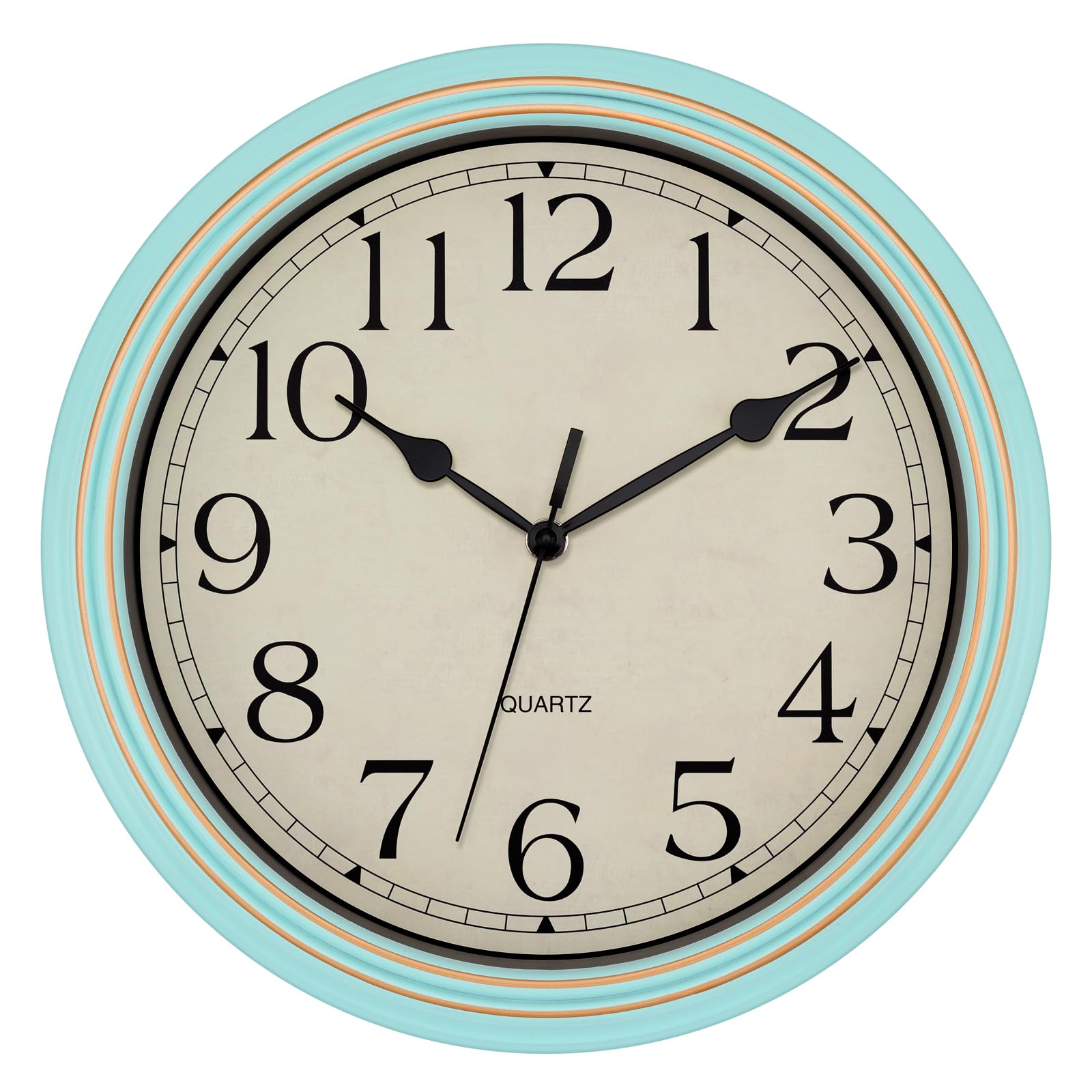 Foxtop Retro Wall Clock Silent Battery Operated Clock, 14" Light Turquoise