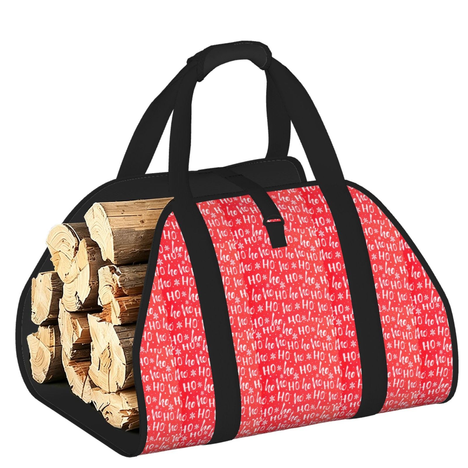 Ayyqwe Black Christmas Background Print Firewood Bag Wood Waterproof Versatile Camping Picnic Storage Daily Home