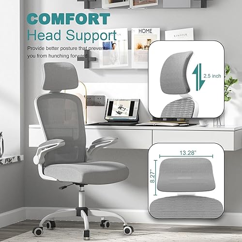 Miniatura 5 de Mimoglad Office Chair, High Back Ergonomic Desk Chair with Adjustable Lumbar Support and Headrest, with flip-up Armrests for Guitar Playing, 5 Years