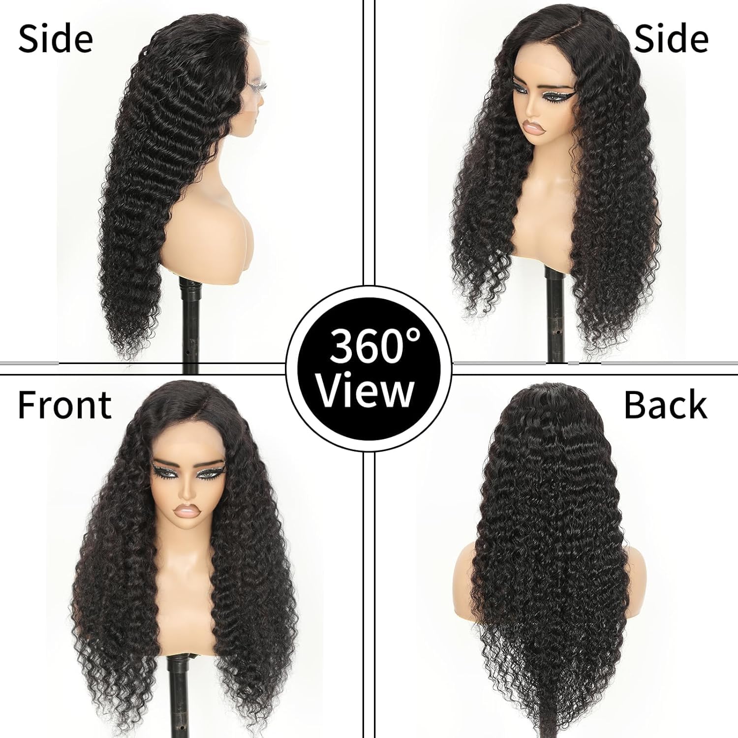 RXY Deep Wave Human Hair Wig 13x4 Lace Front Wigs Human Hair Natural Color 100% Real Hair Wigs for Women 180% Density Pre Plucked with Baby Hair Natural Hairline 16Inch - Image 3