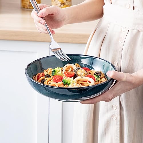 Miniatura 6 de vancasso Stern - Juego de 6 cuencos de cerámica para pasta, 38 onzas, cuencos de ensalada grandes para servir, aptos para horno de microondas,