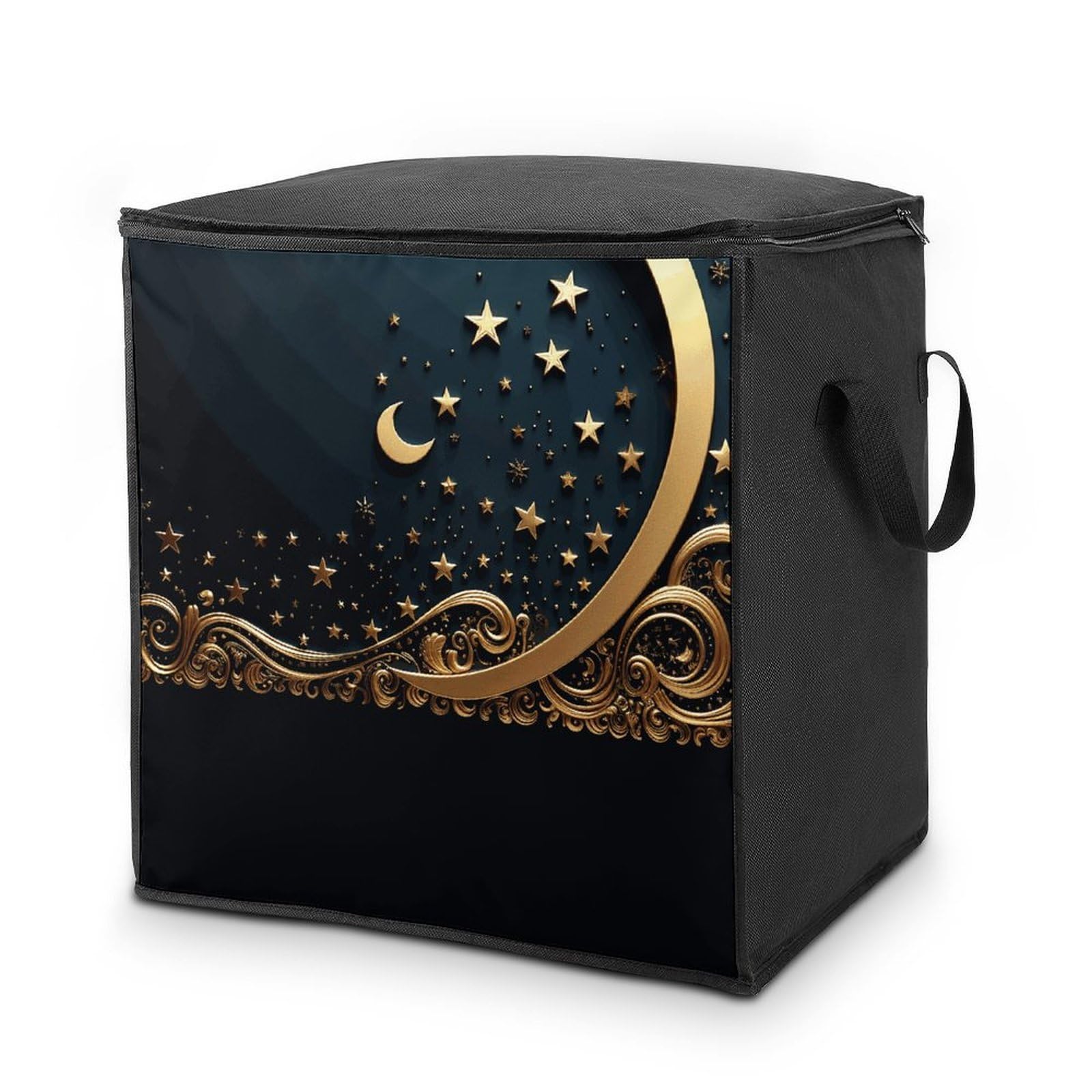 Fekiloot Style Golden Background And Crescent Moon Storage Bags With Reinforced Handles,Moving Bag With Zipper,Closet Organizers,Compression Packing Cubes
