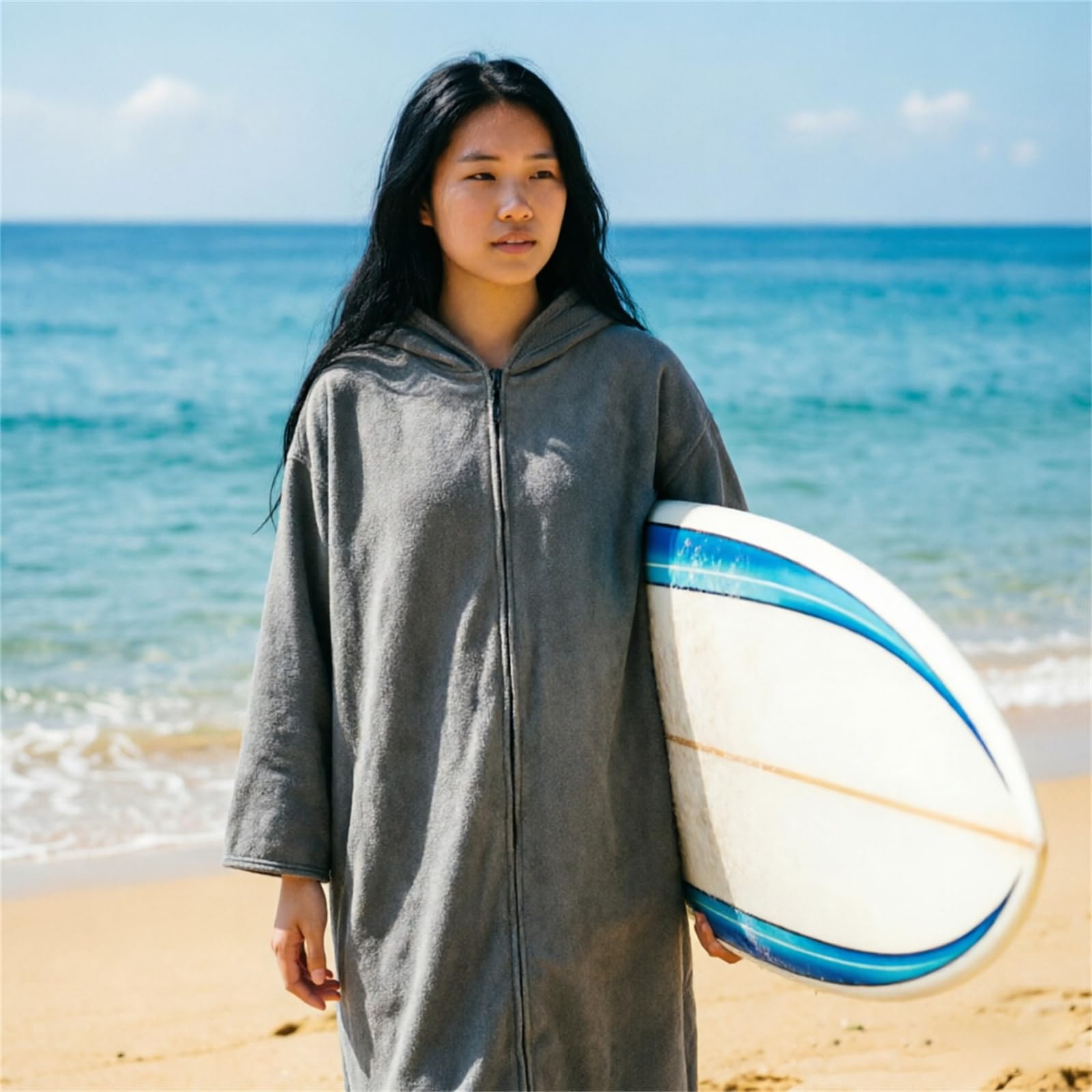 Sanft saugfähiger Wassersport Body Poncho für Strand, Schwimmen, Camping und Spielen, groß, 110 cm, schnell trocknender Strandponcho