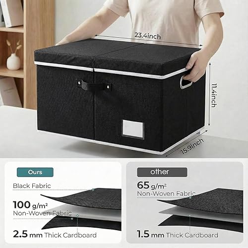 Miniatura 2 de PRANDOM Cajas de almacenamiento con tapas [paquete de 3] contenedores de almacenamiento plegables de tela, canastas con cubierta para el hogar,