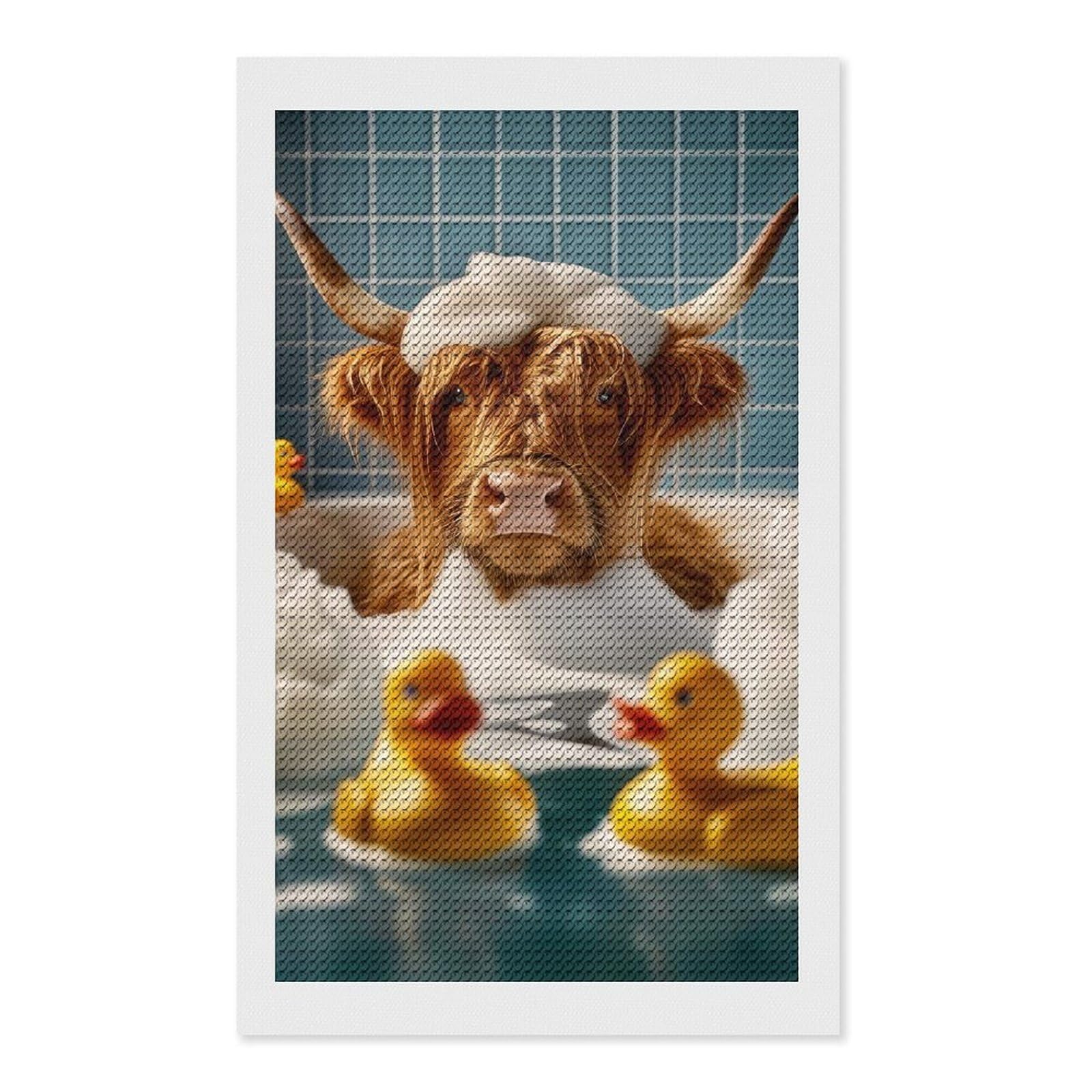 Junmoney Highland Cow in The Bath Diamond Painting Canvas Set 12"x20", Mindful Craft Activity, Nice Detail and Sparkle, Farmhouse Decor, Birthday Gift