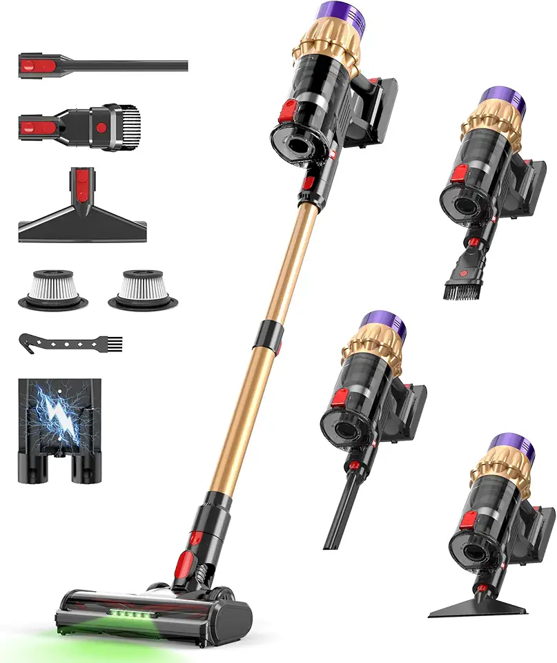 Cordless Vacuum Cleaners,580W 50Kpa Stick Vacuum,Max 65 Mins Runtime,Rechargeable Cordless Vacuum with Anti-Tangle,Wall Mount Charge,Vacuum Cleaners for Home,Pet Hair,Hard Floors,Carpet