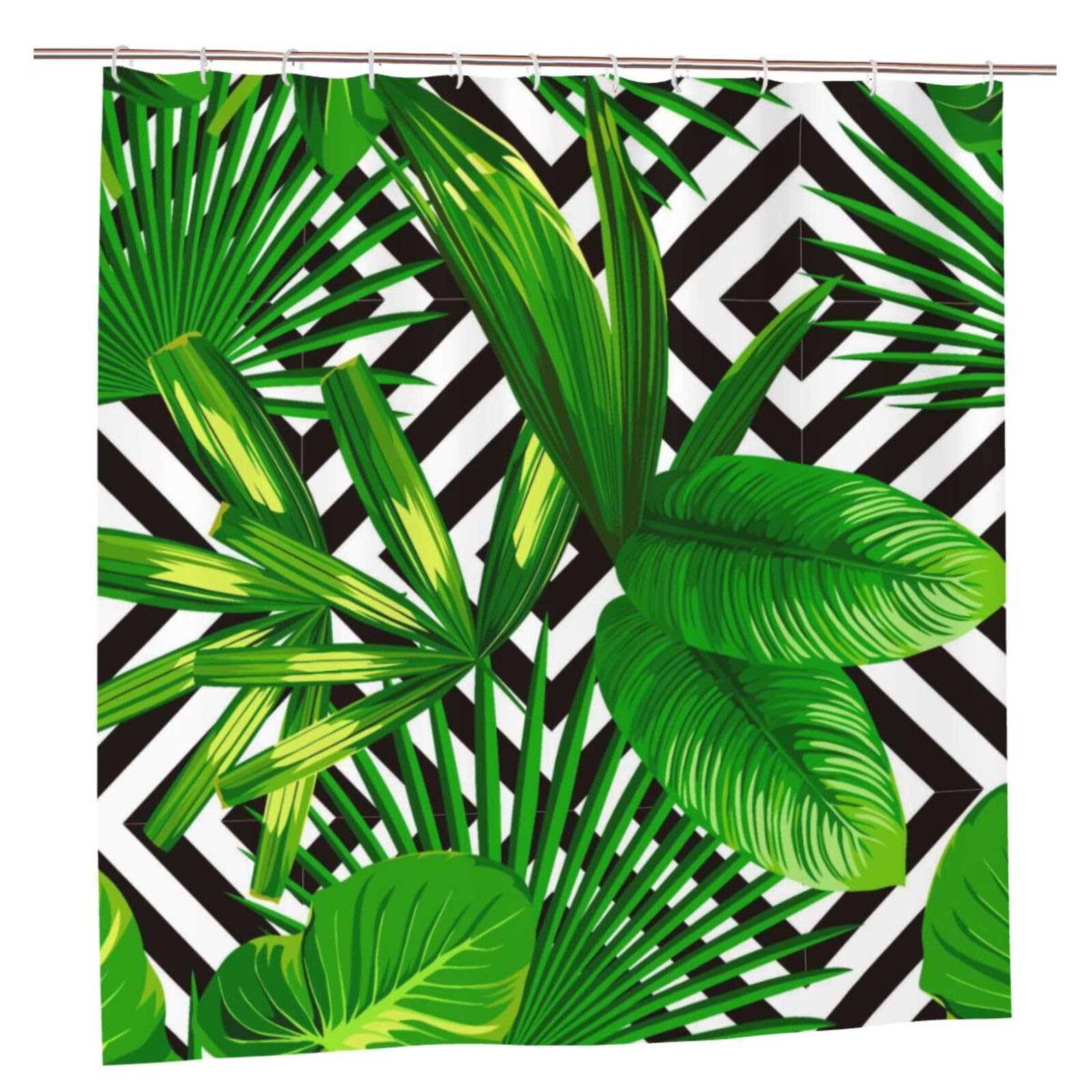 Oudrspo Polyester Fabric Shower Curtain - 70x70 Inch with Metal Grommets, Artistic Privacy Design, Print Summer Exotic Jungle Plant Tropical Palm Leaves