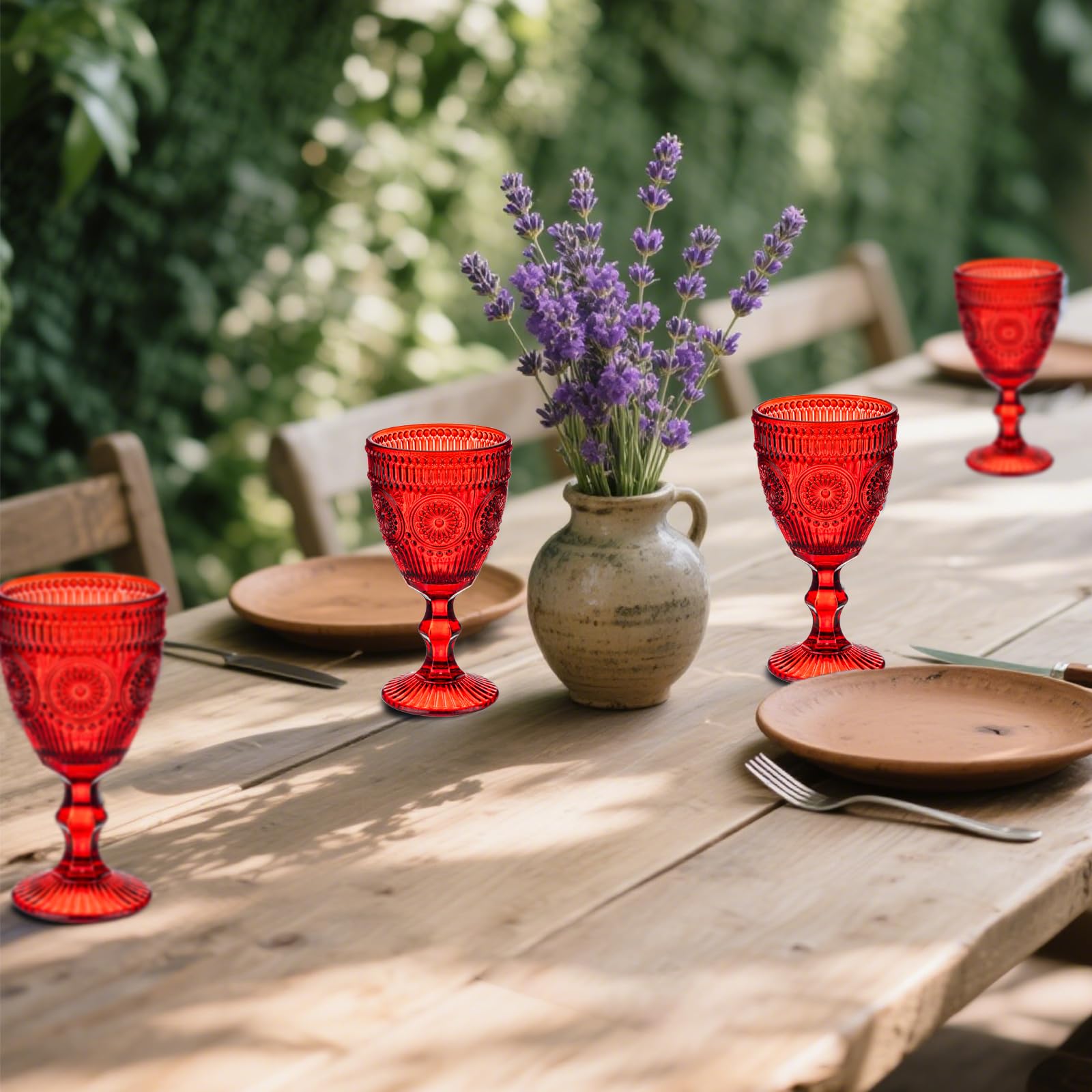 Weingläser im Vintage-Stil, 12-teilig, 284 ml, farbige Glas-Wasserkelche, einzigartiges florales geprägtes Muster, hochklare Stiel, Glaswaren, Hochzeit, Party, Bar, Trinkbecher, ausgefallene Gläser