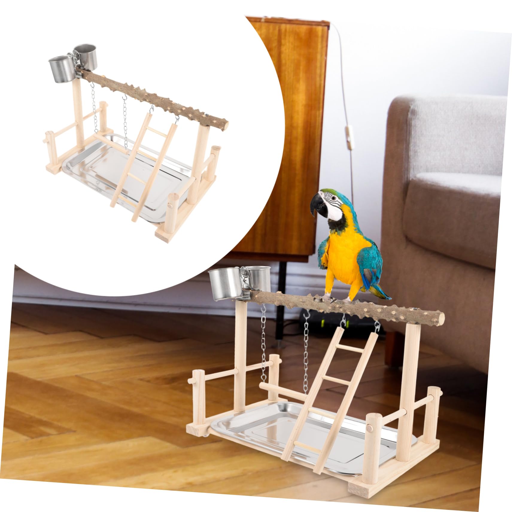 Kisangel Soporte para Loros de Madera Natural, Percha de Entrenamiento para Pájaros, Fomenta el Ejercicio y Alimentación, Adecuado para Aves Domésticas
