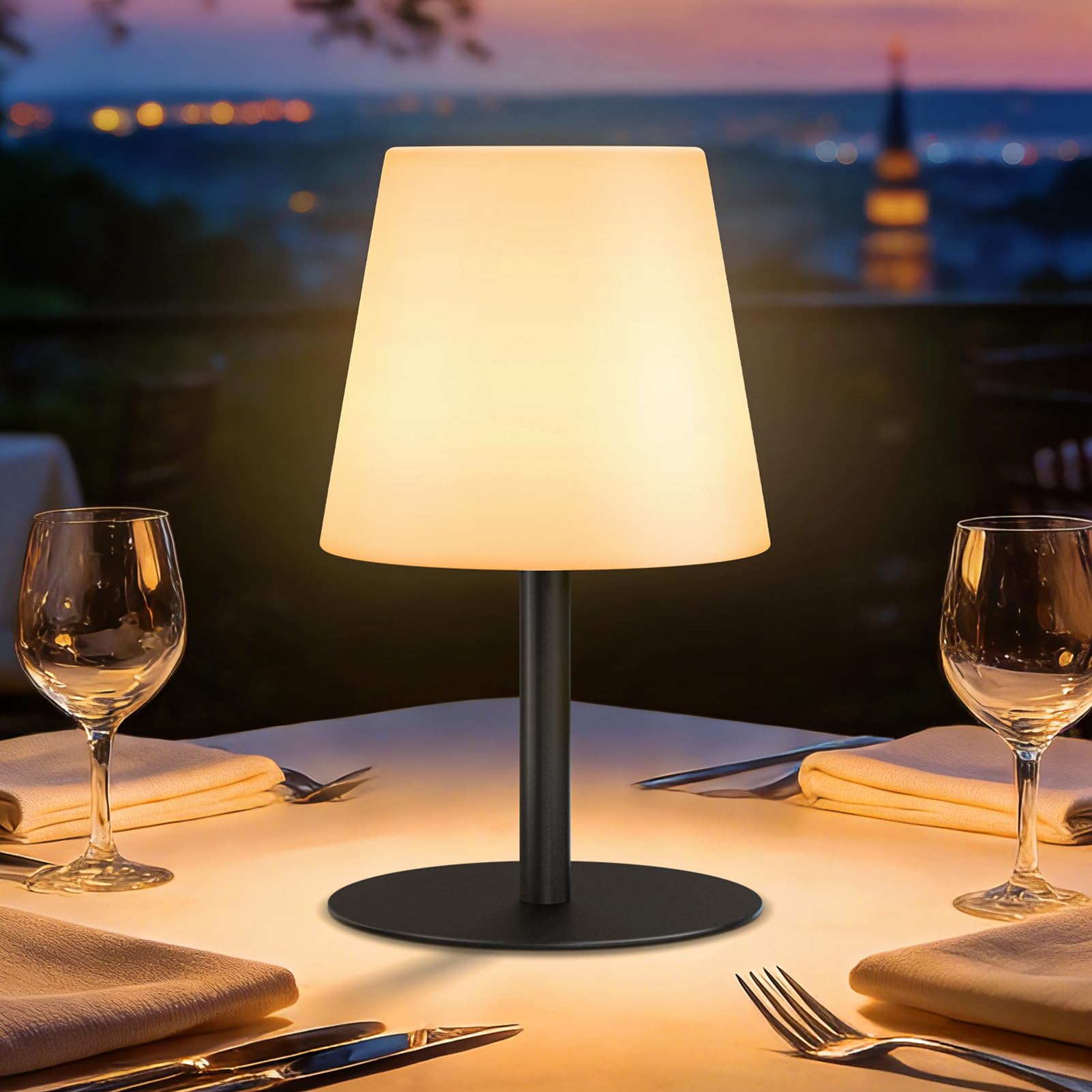 GGNOO LED Akku Tischlampe Kabellos Tragbare - 8-20H Akkulaufzeit, IP44 Wetterfest, Für Outdoor Indoor Garten Camping (Schwarz)