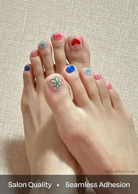 ohora Semi Cured Gel Pedi Strips (P Happy Go Lucky) - Mixed Colors, Works with Any UV/LED Lamps, Salon-Quality, Long Lasting, Easy to Apply & Remove - Includes 2 Prep Pads, Nail File & Wooden Stick